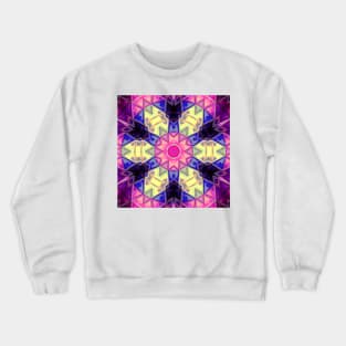 Mosaic Kaleidoscope Flower Pink Yellow and Blue Crewneck Sweatshirt